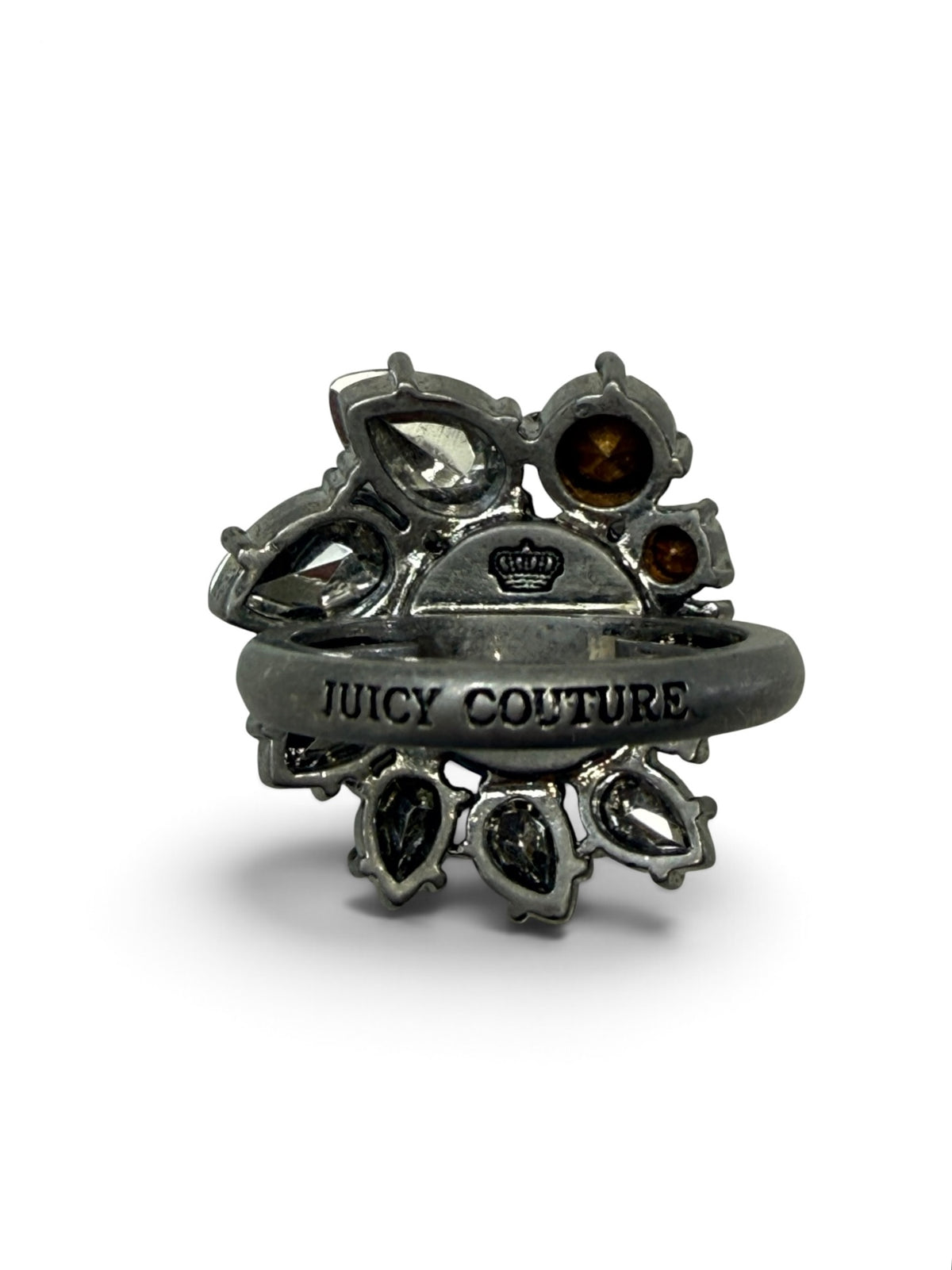 Juicy Couture Royal Blue Crystal Cluster Cocktail Ring – Silver-Tone Clear Marquise Statement Ring