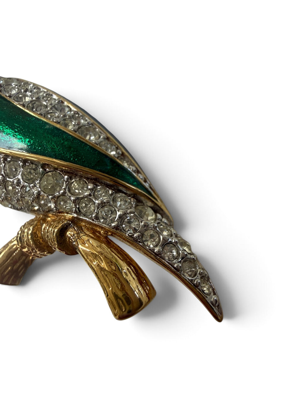 Vintage 1980s D’Orlan Signed 22ct Triple Gold-Plated Enamel & Swarovski Crystal Toucan Bird Brooch