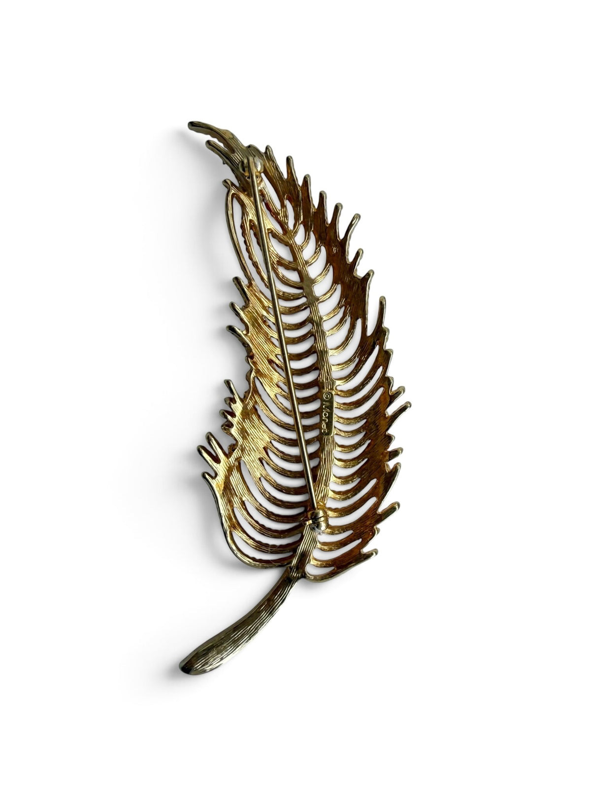 Vintage Monet Gold Tone Openwork Feather Brooch – Signed © Monet