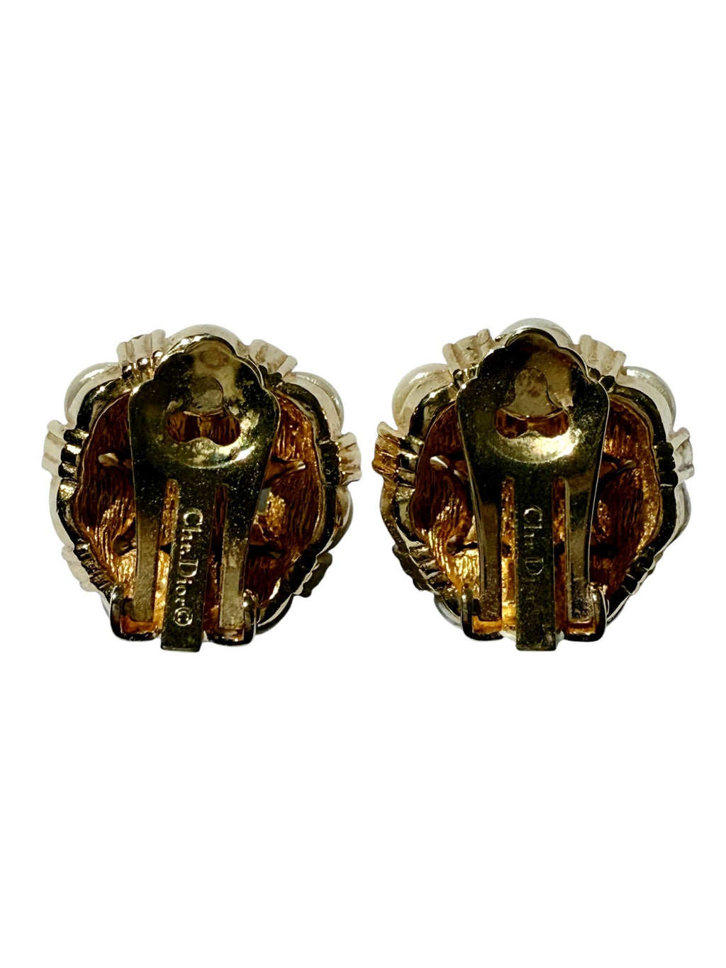 Dior Faux Pearl and Crystal Gold Plated Clip-On Earrings