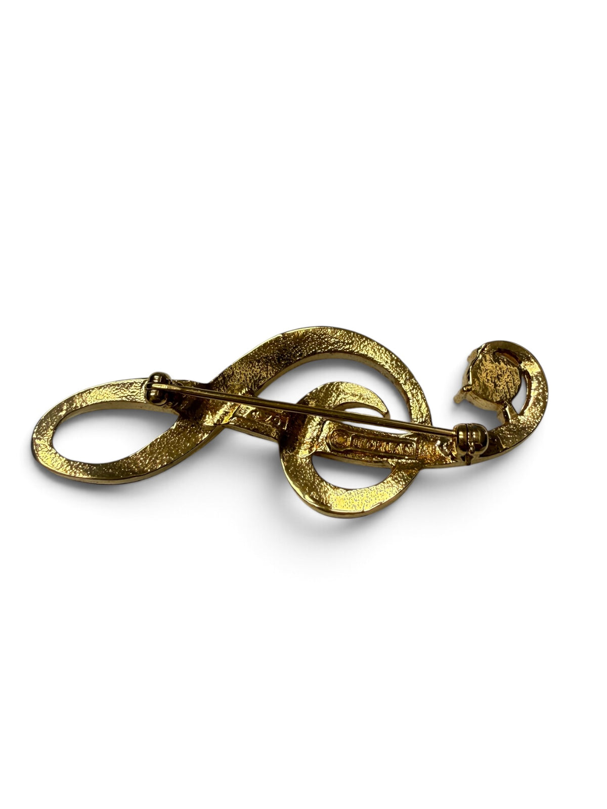 Vintage D’Orlan Treble Clef Brooch | Signed Gold Tone Crystal Music Pin