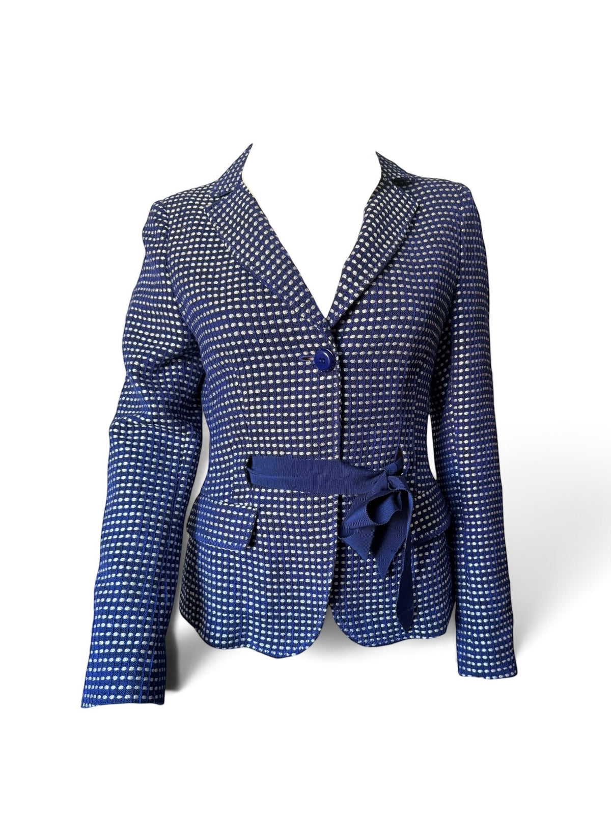 Vintage Moschino Cheap & Chic Navy Blue Check Blazer Jacket Size UK 12