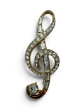Vintage D’Orlan Treble Clef Brooch | Signed Gold Tone Crystal Music Pin