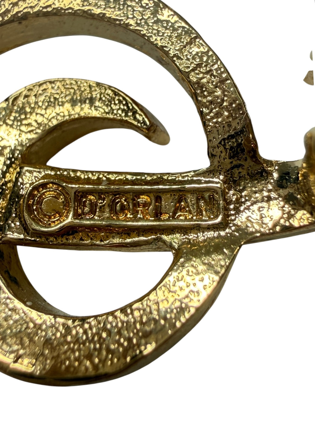 Vintage D’Orlan Treble Clef Brooch | Signed Gold Tone Crystal Music Pin