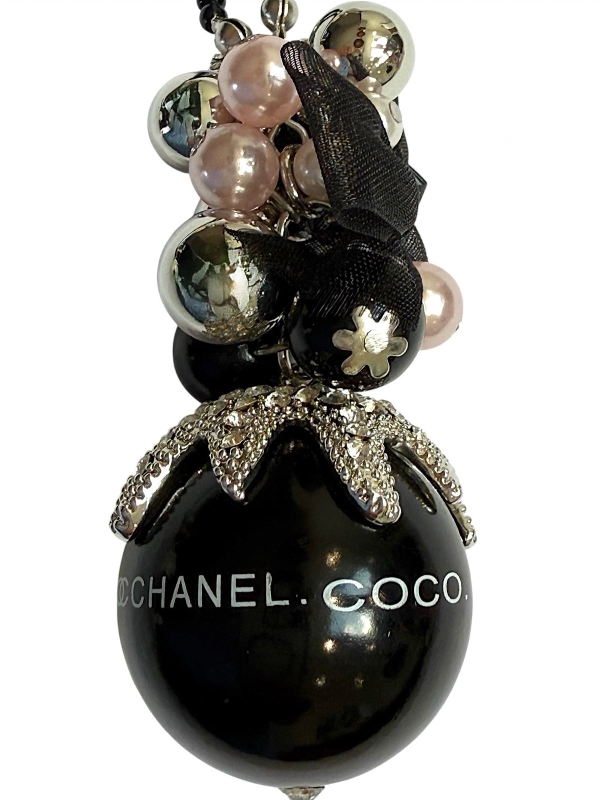 Chanel Black Bead Crystal and Pearl Pendant Necklace