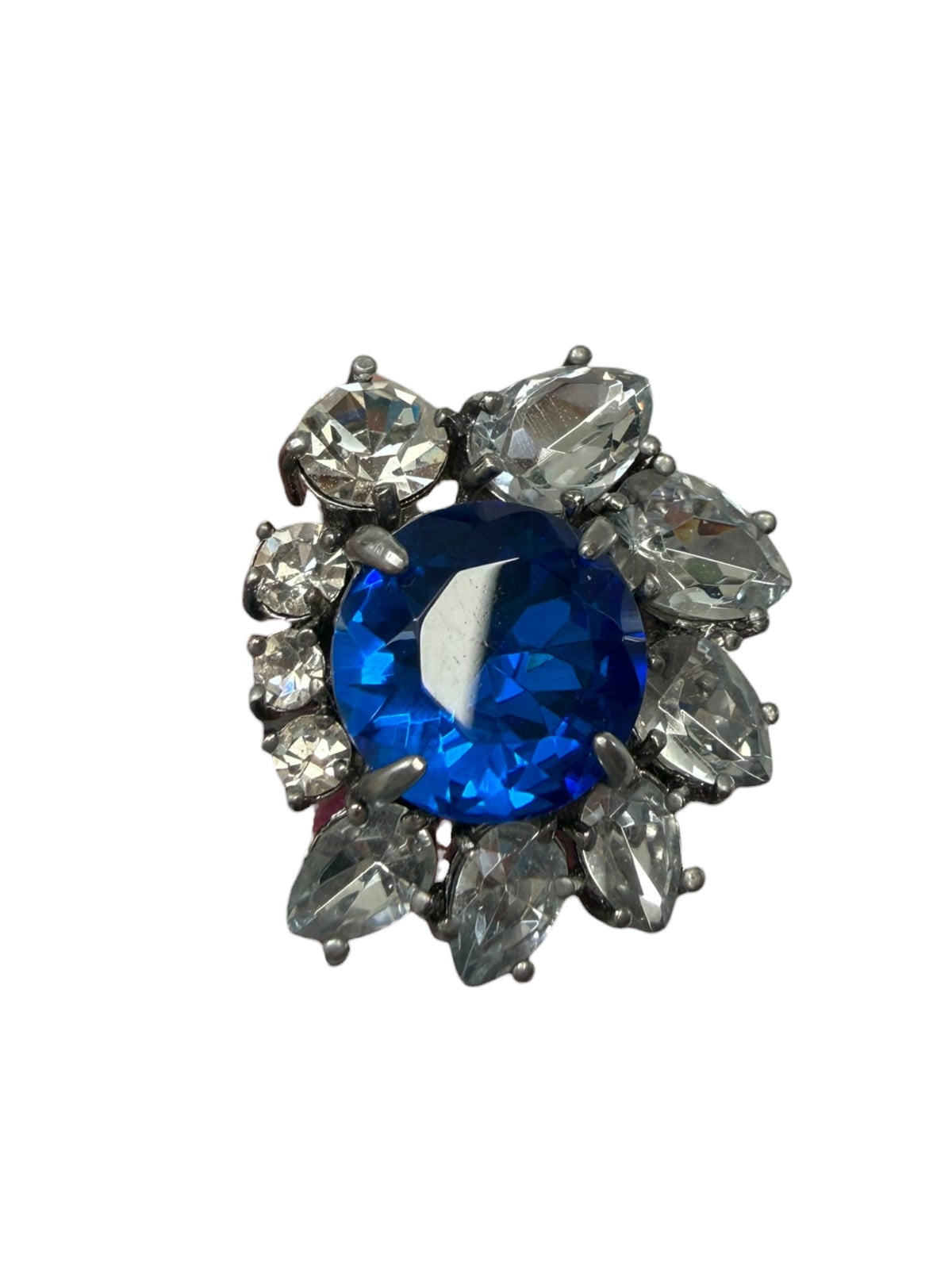 Juicy Couture Royal Blue Crystal Cluster Cocktail Ring – Silver-Tone Clear Marquise Statement Ring