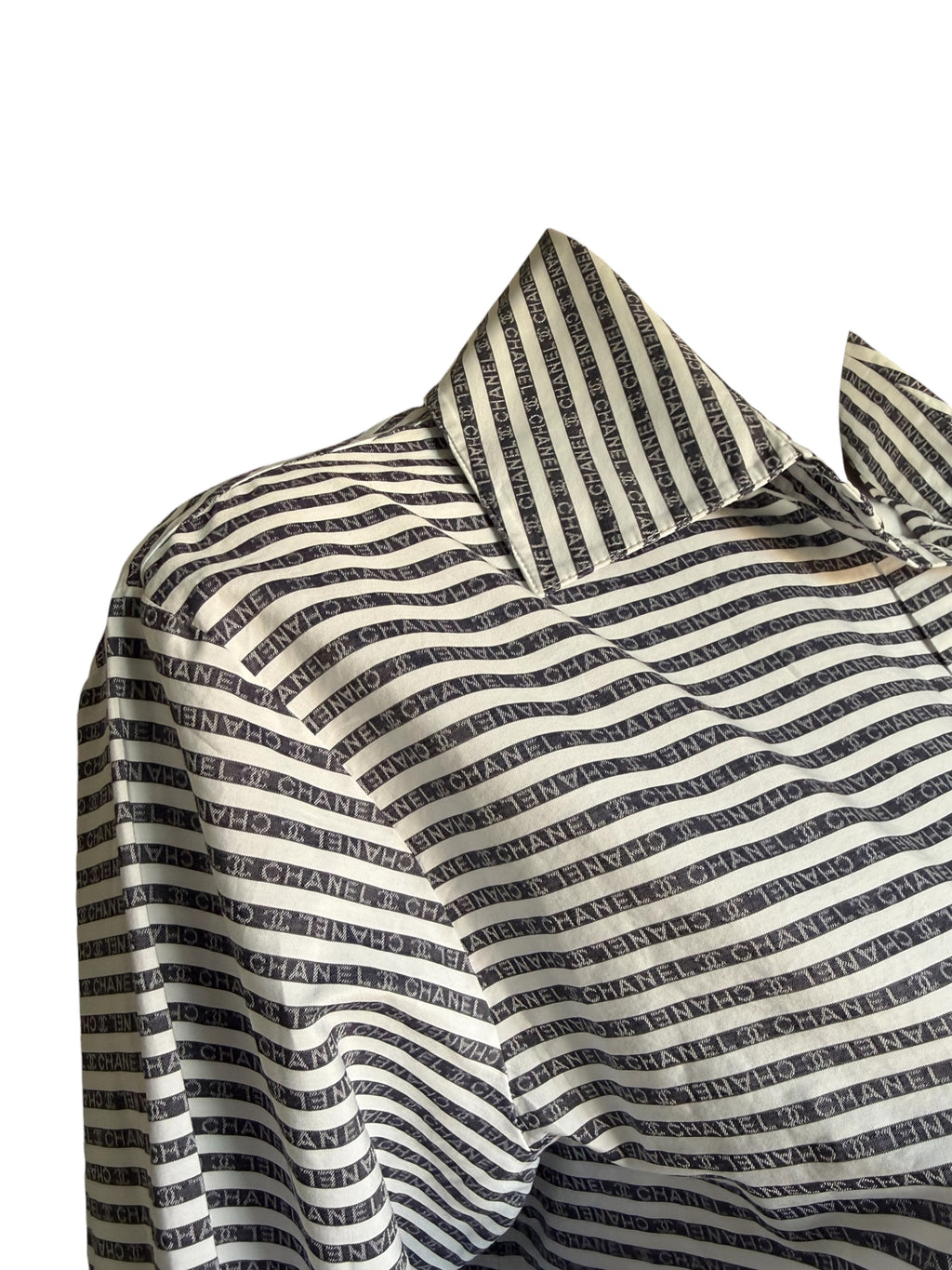 Chanel Logo Stripe Long Sleeve Shirt – 100% Cotton – Size 42 – Made in Italy – LegitGrails Authenticated