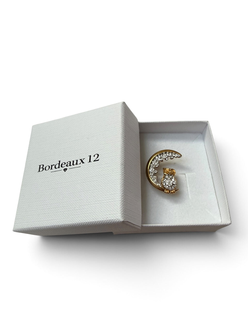 Vintage Attwood & Sawyer A&S Owl on Crescent Moon Brooch | 22ct Gold Plate & Pavé Swarovski Crystals