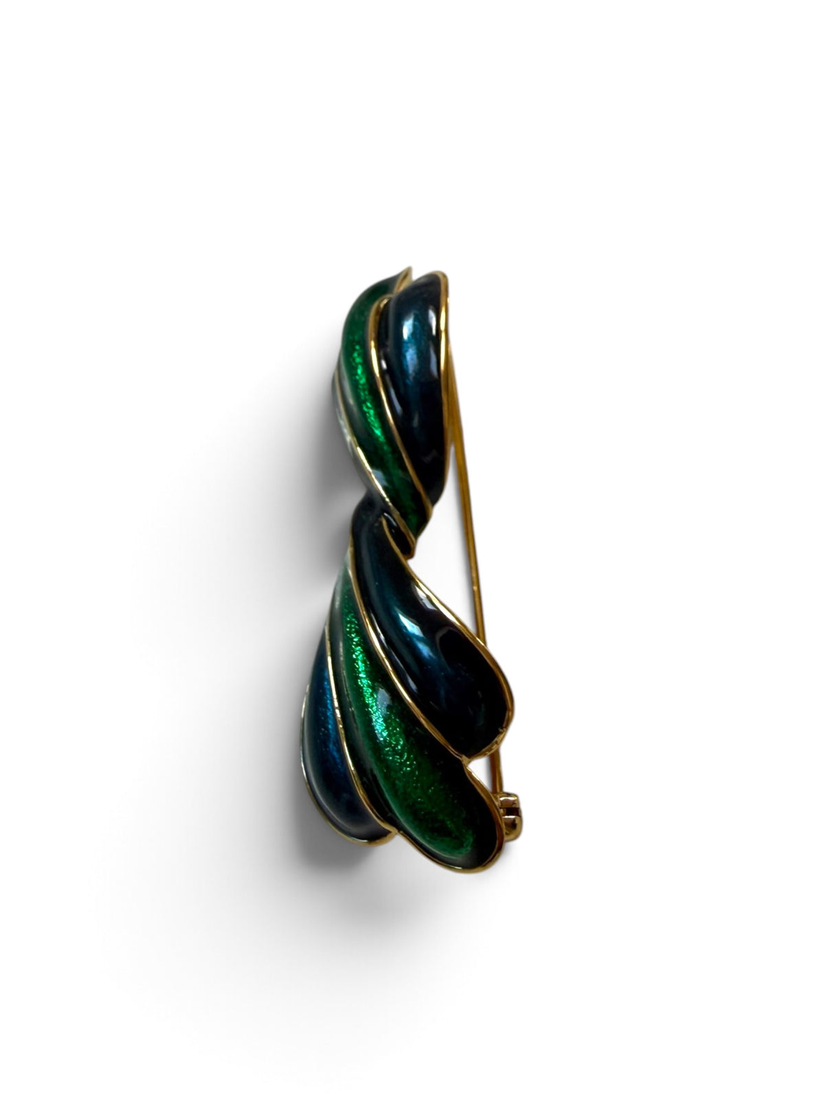 Vintage D’Orlan Signed Green & Blue Enamel Twisted Abstract Brooch