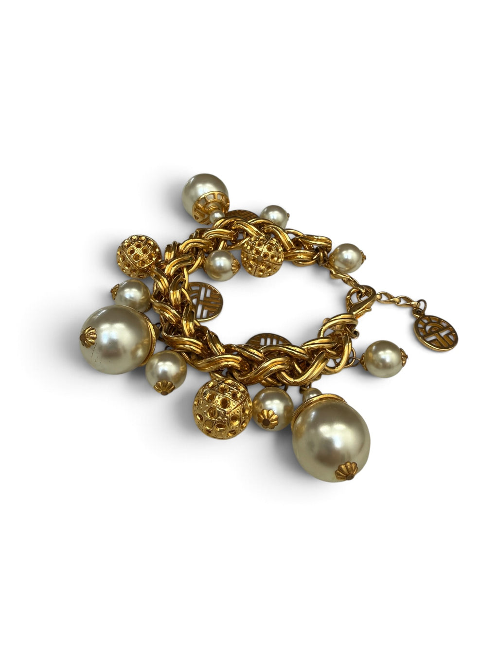 Vintage Louis Féraud Bijoux Gold Pearl Charm Bracelet