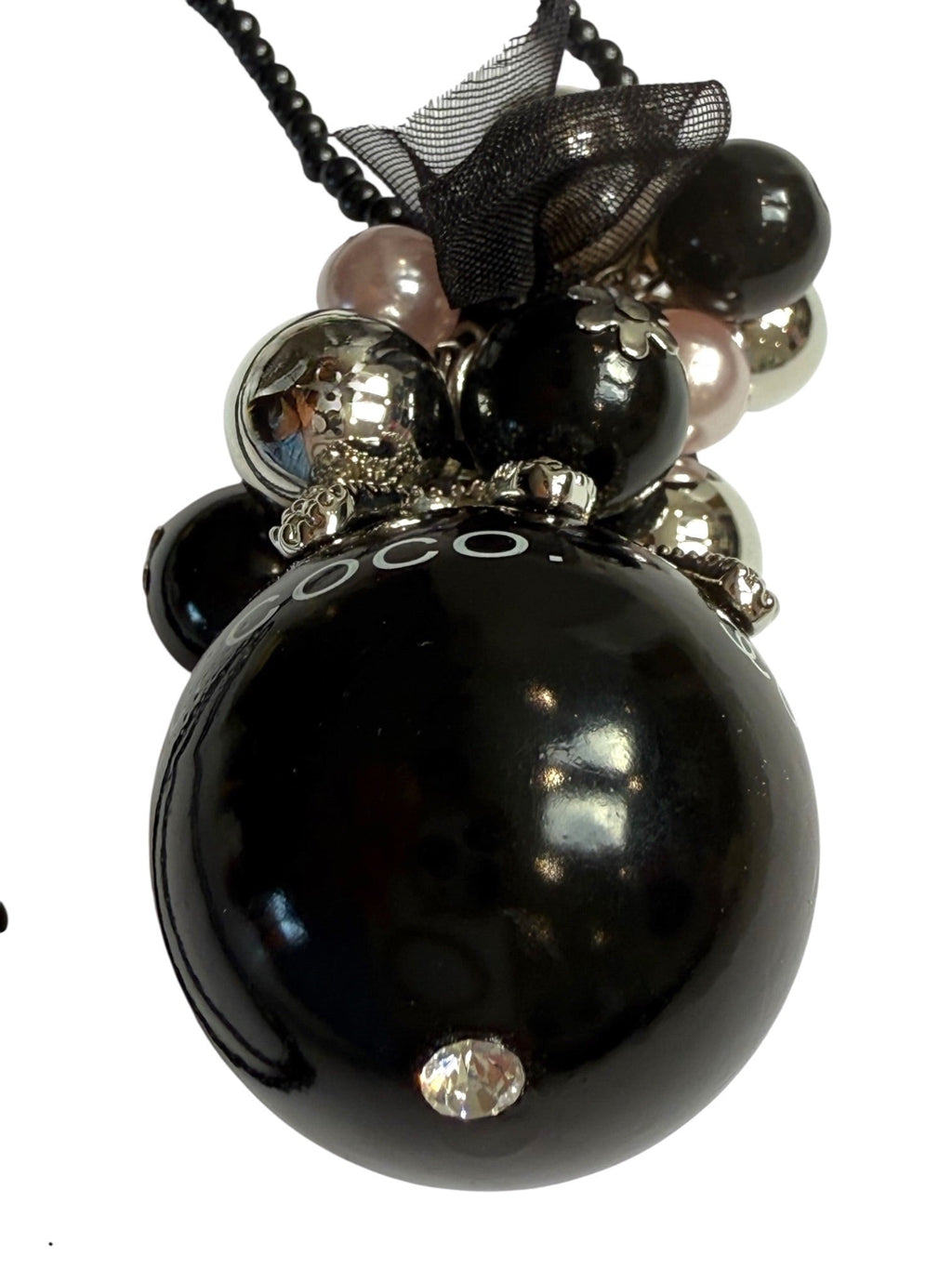Chanel Black Bead Crystal and Pearl Pendant Necklace