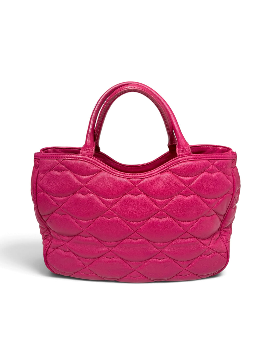 Lulu Guinness Fuchsia Quilted Leather Tote Bag with Signature Lips Lining