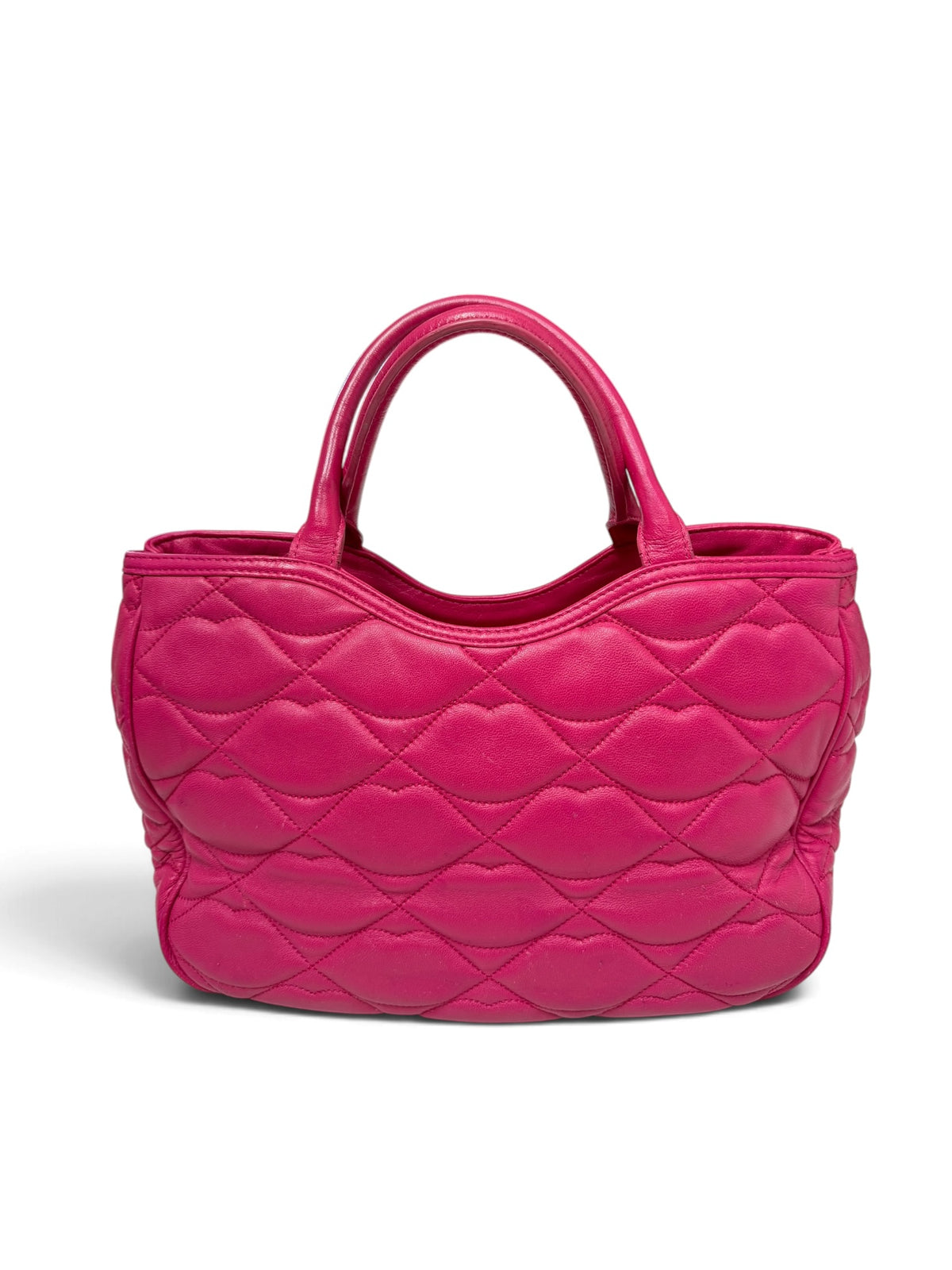 Lulu Guinness Fuchsia Quilted Leather Tote Bag with Signature Lips Lining