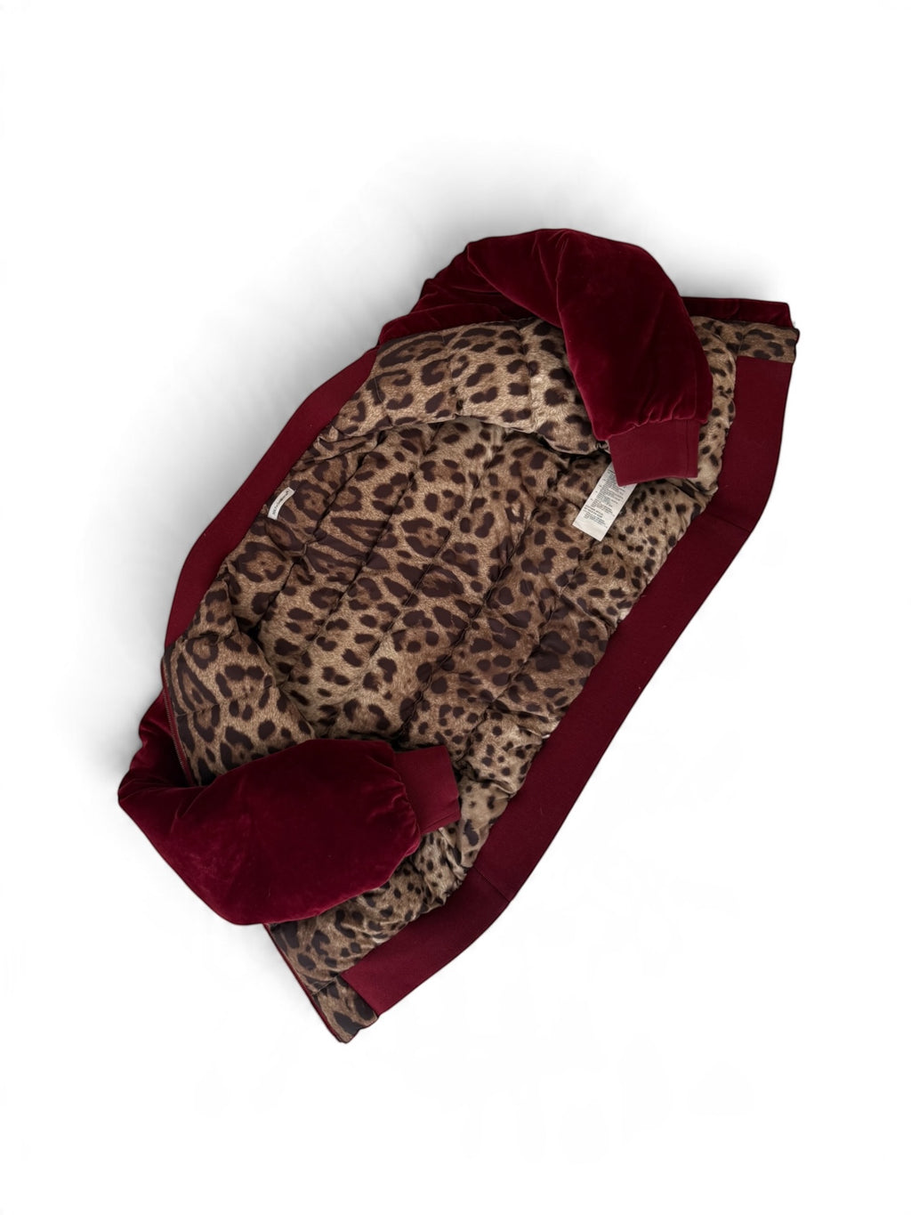 Dolce & Gabbana Red Velvet Bomber Jacket: Floral Embroidery, Leopard Lining (Made in Italy)