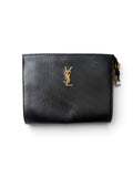 Yves Saint Laurent Navy Blue Pebbled Leather Pouch with Gold YSL Logo | Made in France