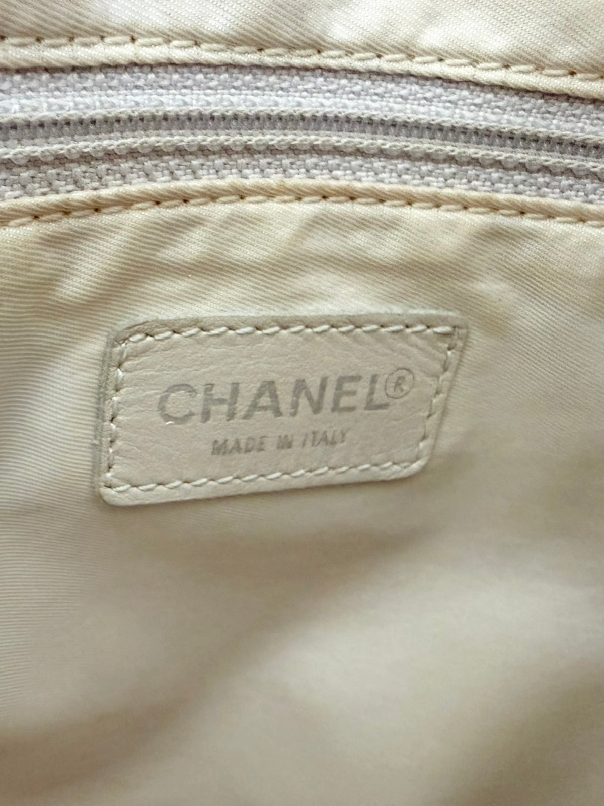 Chanel Beige Travel Line Nylon Tote Bag with Leather Handles