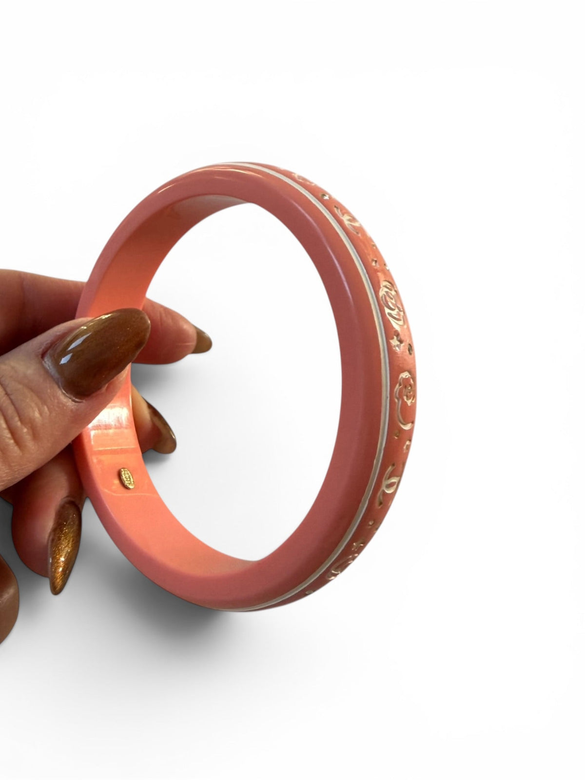Chanel Coal Pink Resin Camellia Crystal Bangle