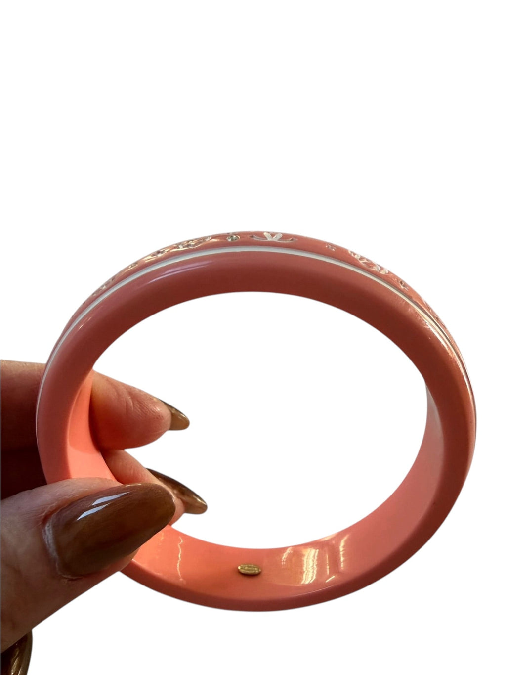 Chanel Coal Pink Resin Camellia Crystal Bangle