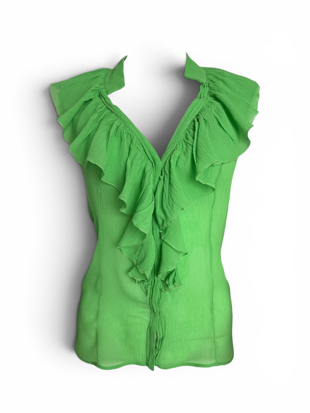 Gianni Versace Couture Lime Green Silk Ruffle Blouse