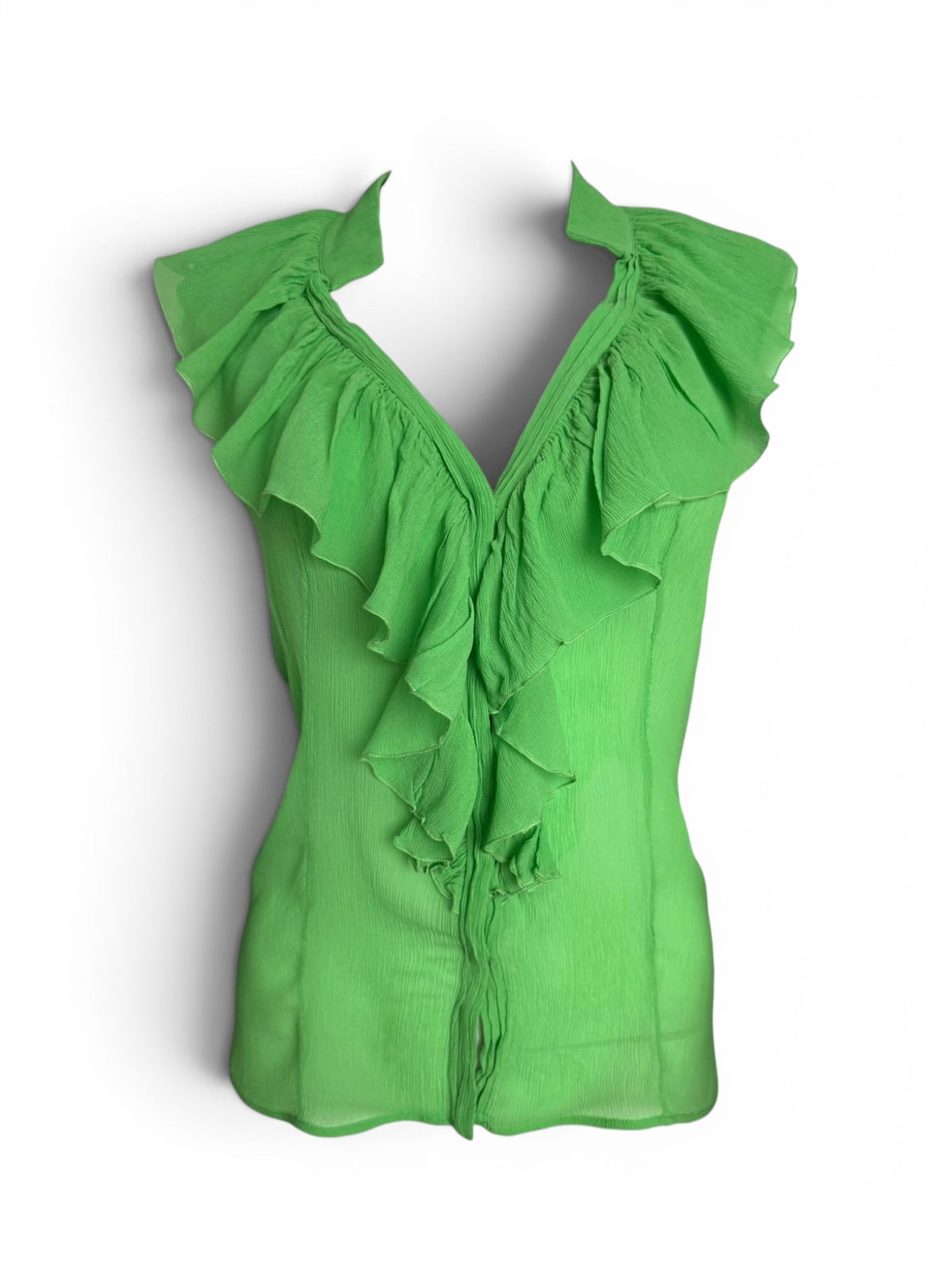 Gianni Versace Couture Lime Green Silk Ruffle Blouse