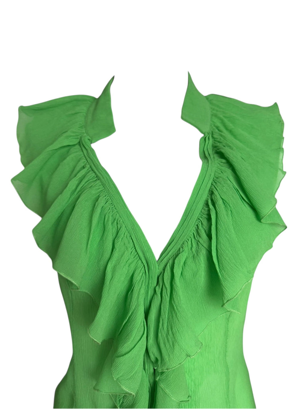 Gianni Versace Couture Lime Green Silk Ruffle Blouse