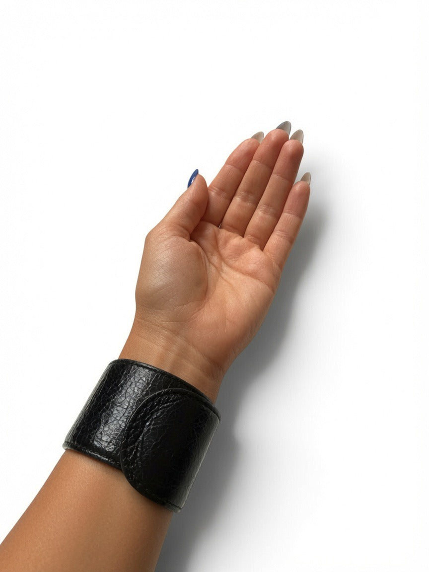 Balenciaga Black Leather Cycle Slap Bracelet – White Logo Cuff