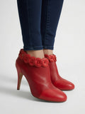 Chanel Red Pointed Toe Camellia Ankle Boots