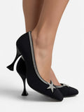 Chanel Black Satin Crystal Star Embellished Pumps