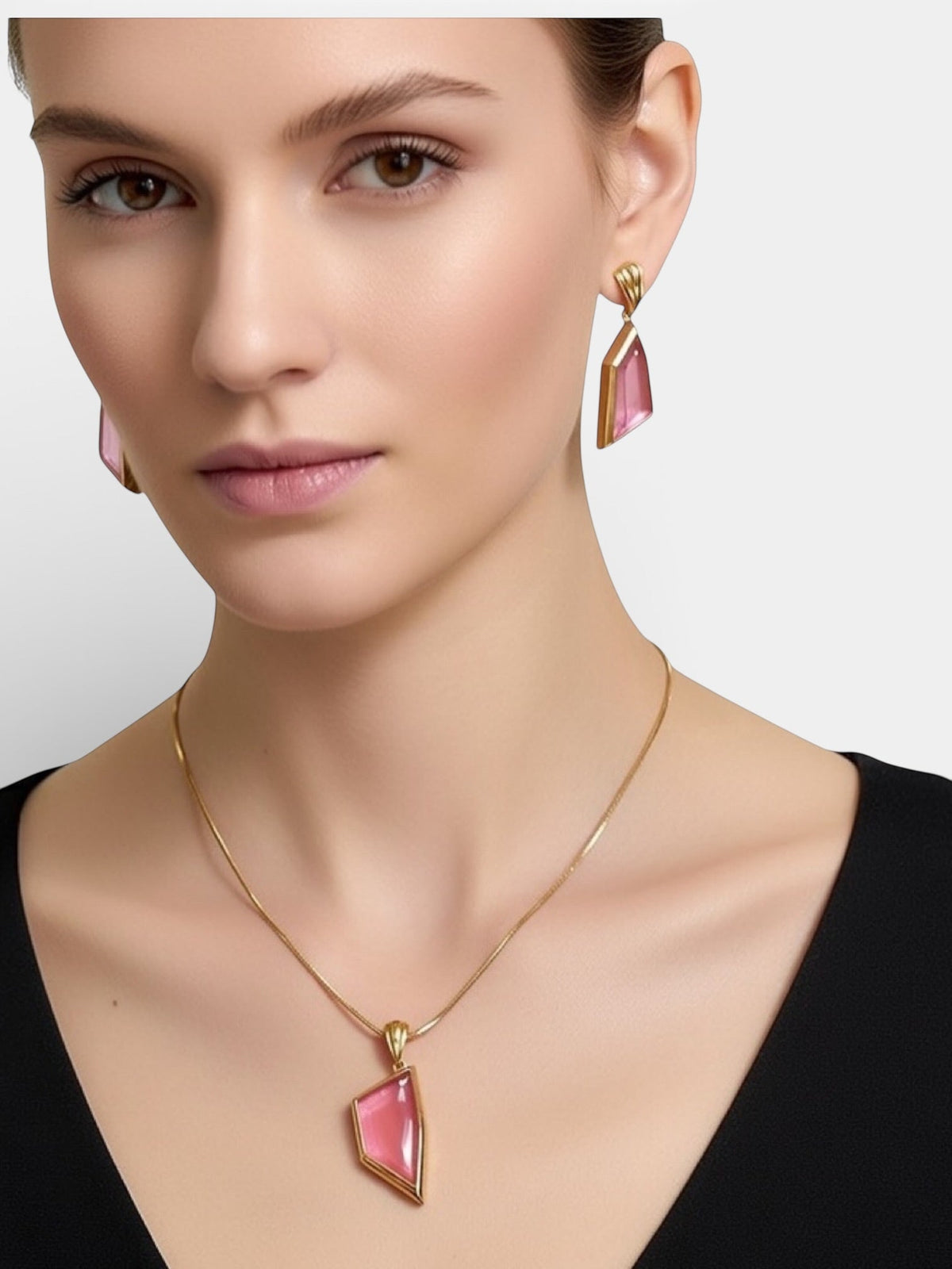 Givenchy Peach Lucite and Gold Plated Necklace and Earrings Set