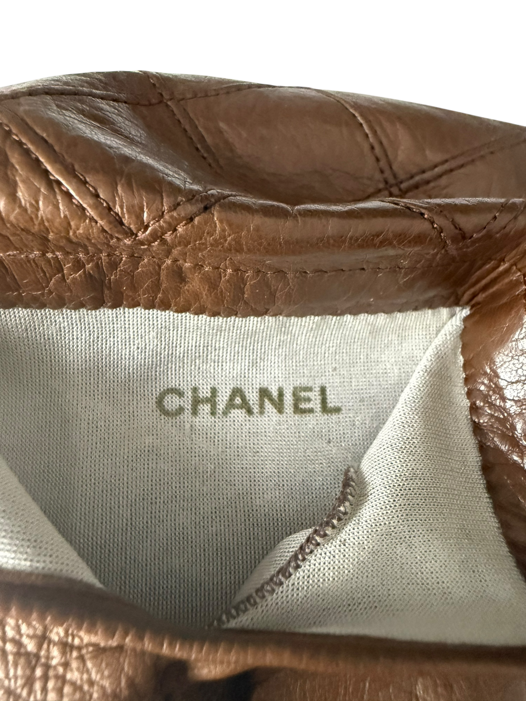Chanel Tan Leather Matelassé Gloves