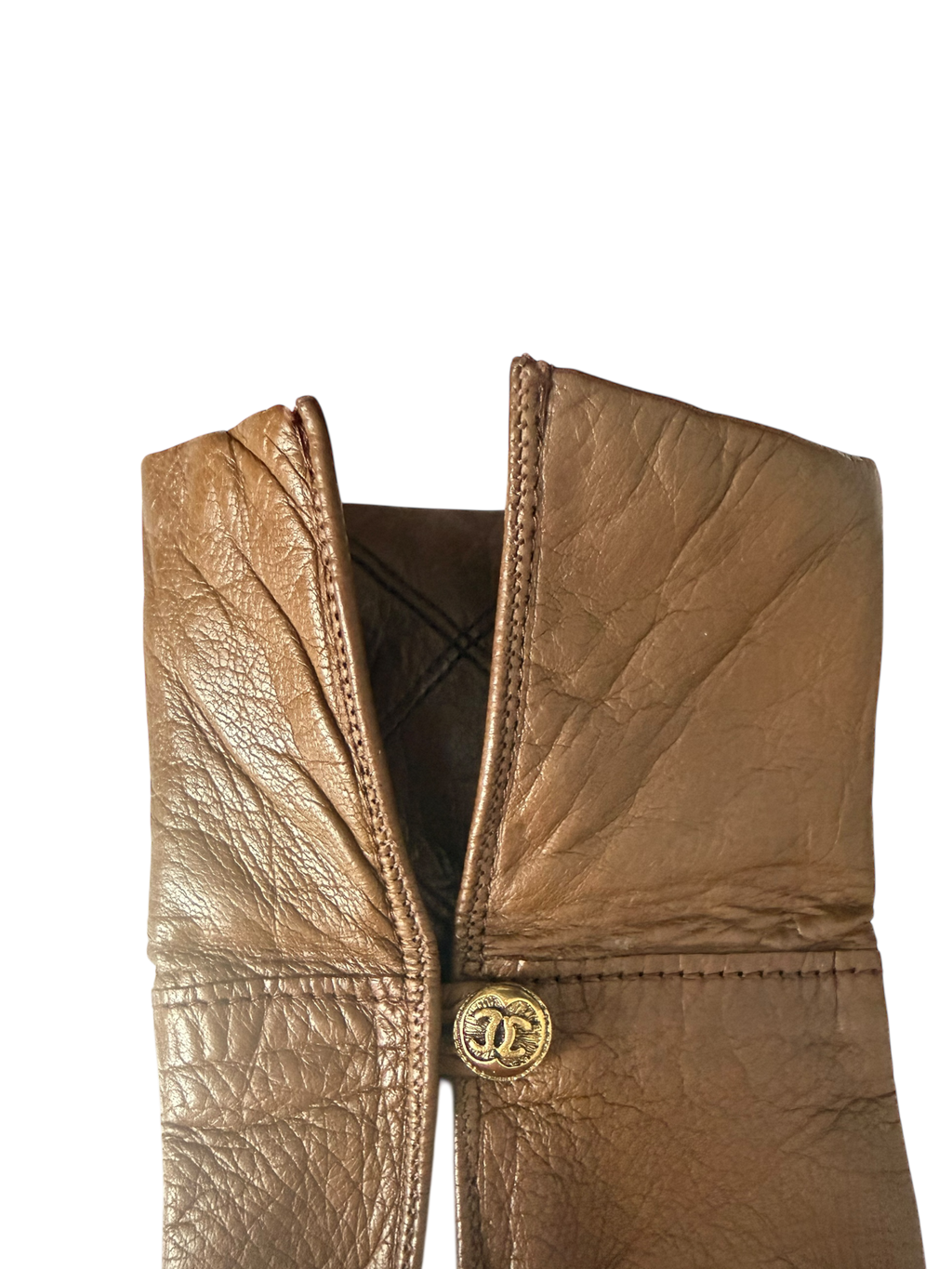Chanel Tan Leather Matelassé Gloves