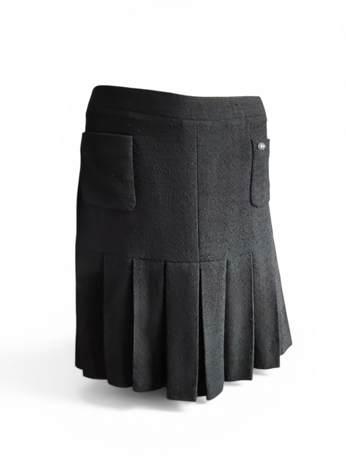 Chanel Black Pleated Tweed Skirt
