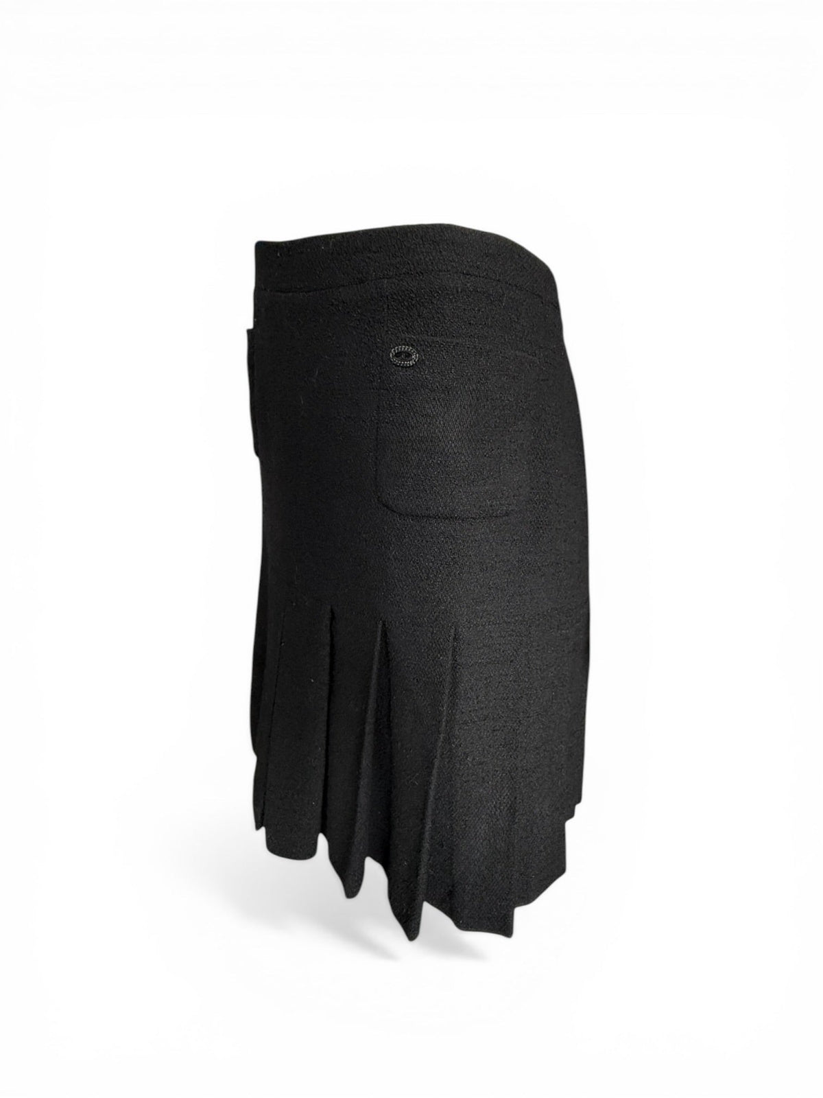 Chanel Black Pleated Tweed Skirt