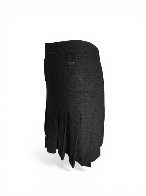 Chanel Black Pleated Tweed Skirt