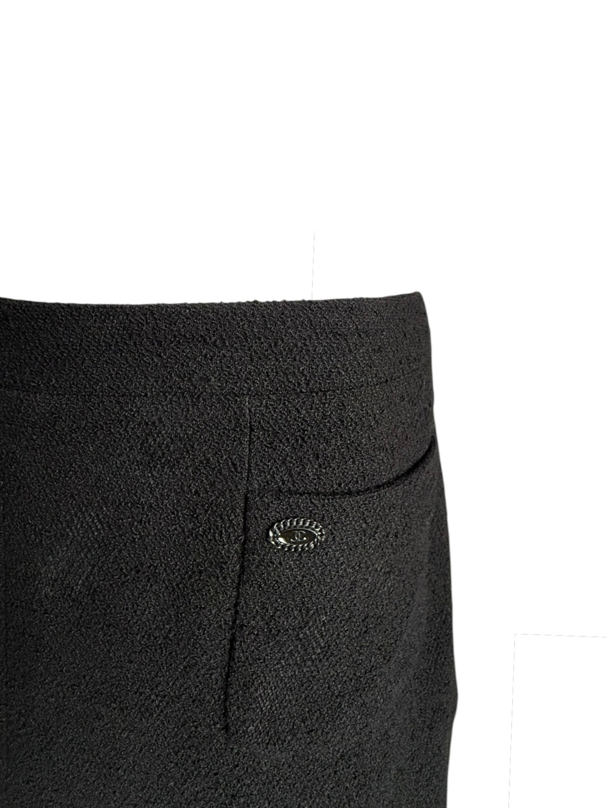 Chanel Black Pleated Tweed Skirt