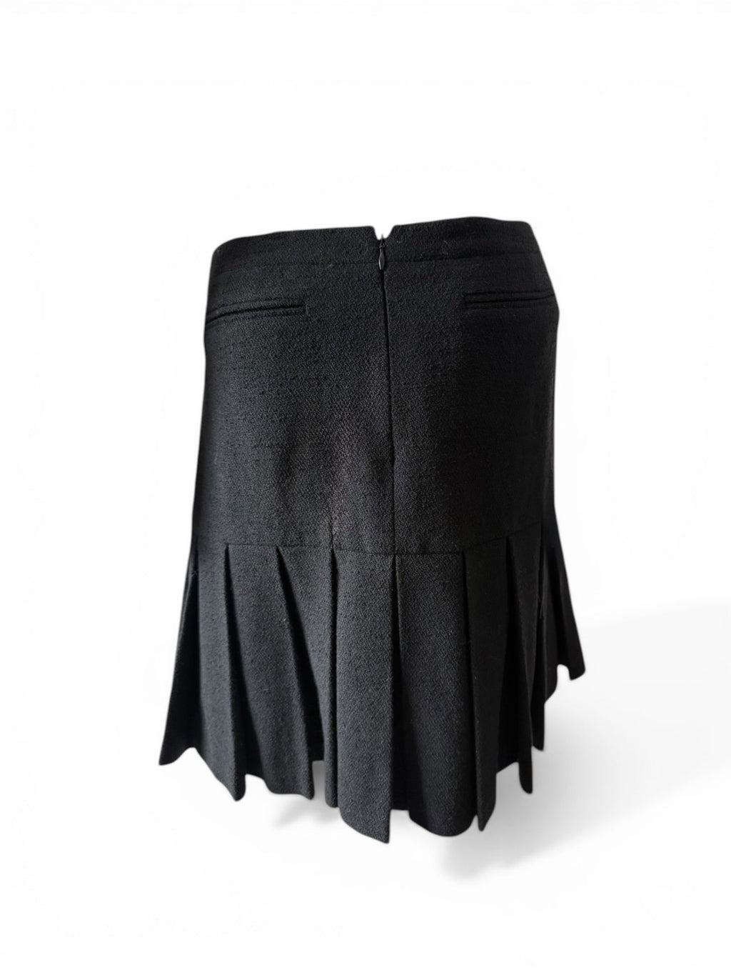 Chanel Black Pleated Tweed Skirt