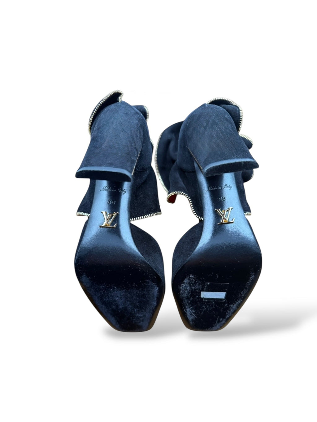 Louis Vuitton Black Round Toe High Heeled Shoes With Red Lining