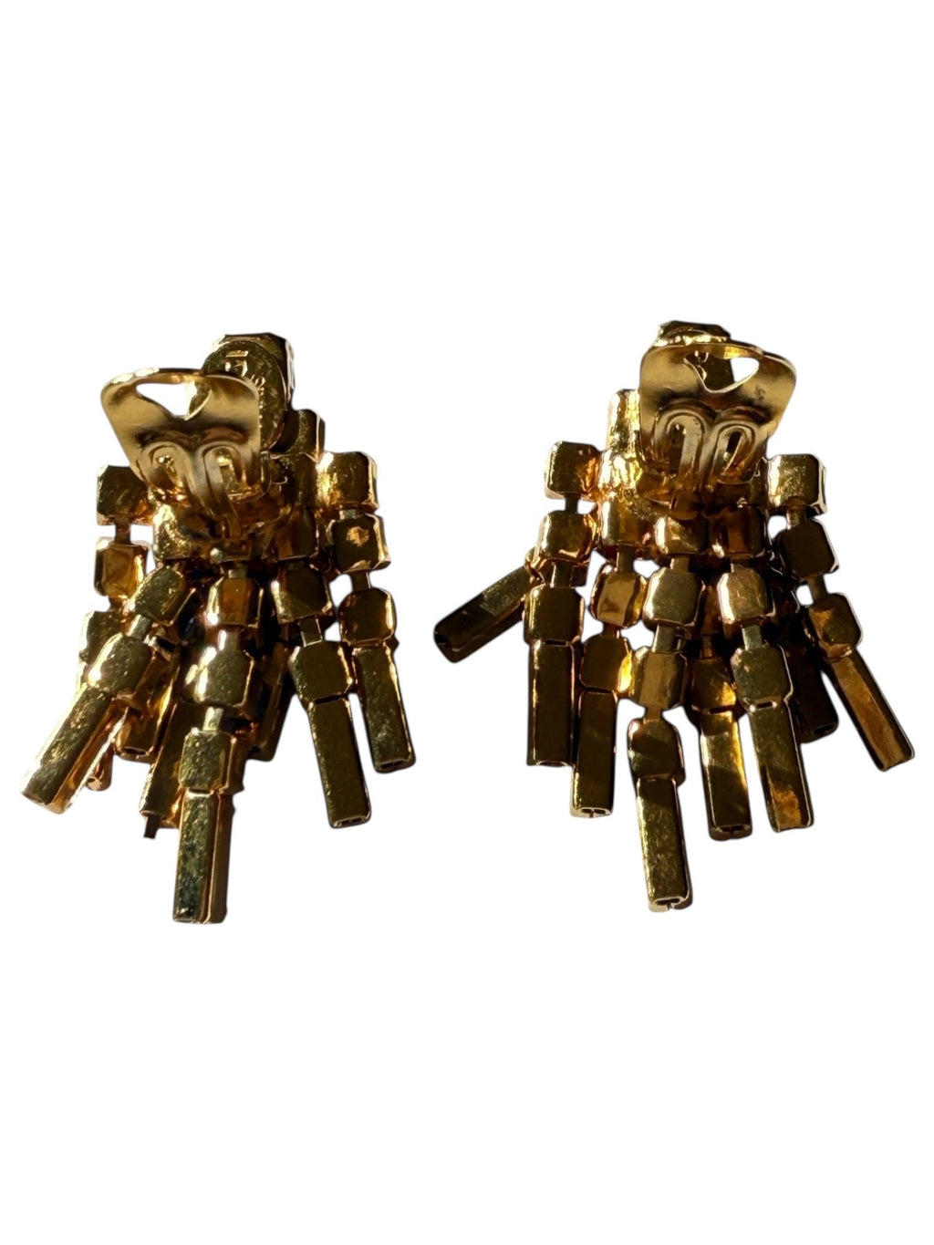 Poggi of Paris Blue and White Crystal Tassel Clip-On Earrings