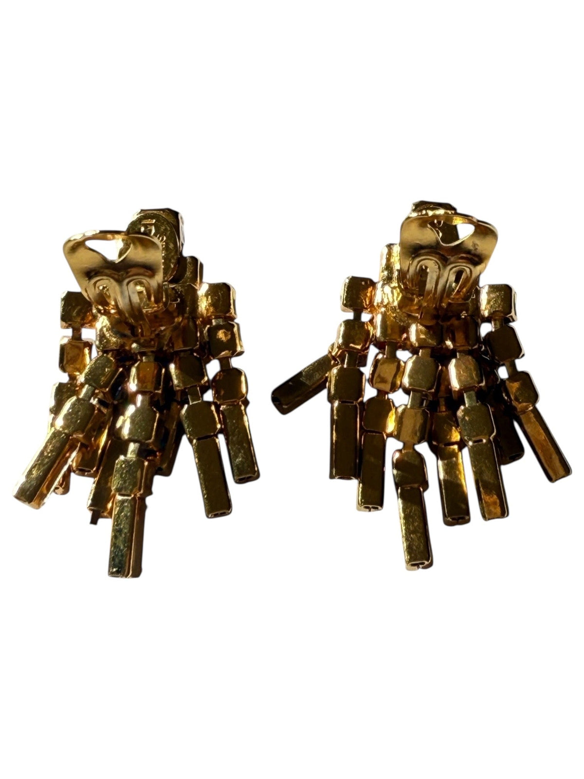 Poggi of Paris Blue and White Crystal Tassel Clip-On Earrings