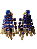 Poggi of Paris Blue and White Crystal Tassel Clip-On Earrings