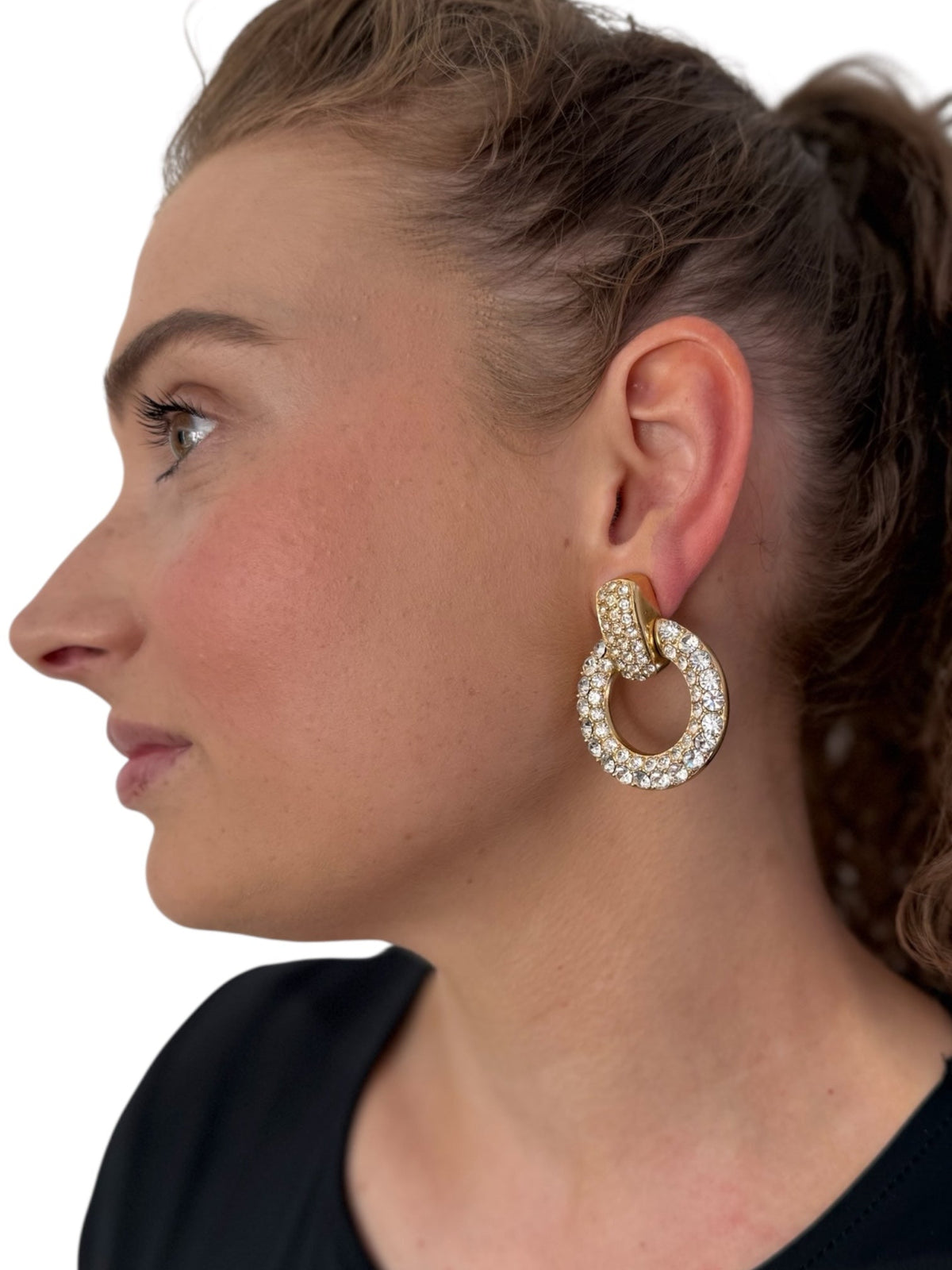 Dior Vintage Large Crystal Hoop Clip-On Earrings