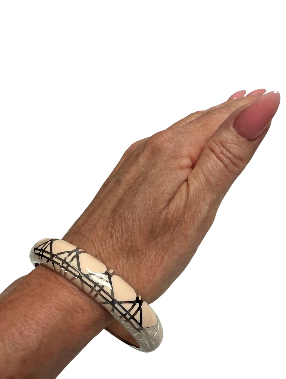 Dior Enamel Bangle Art Deco Design with Peach and Silver Tone