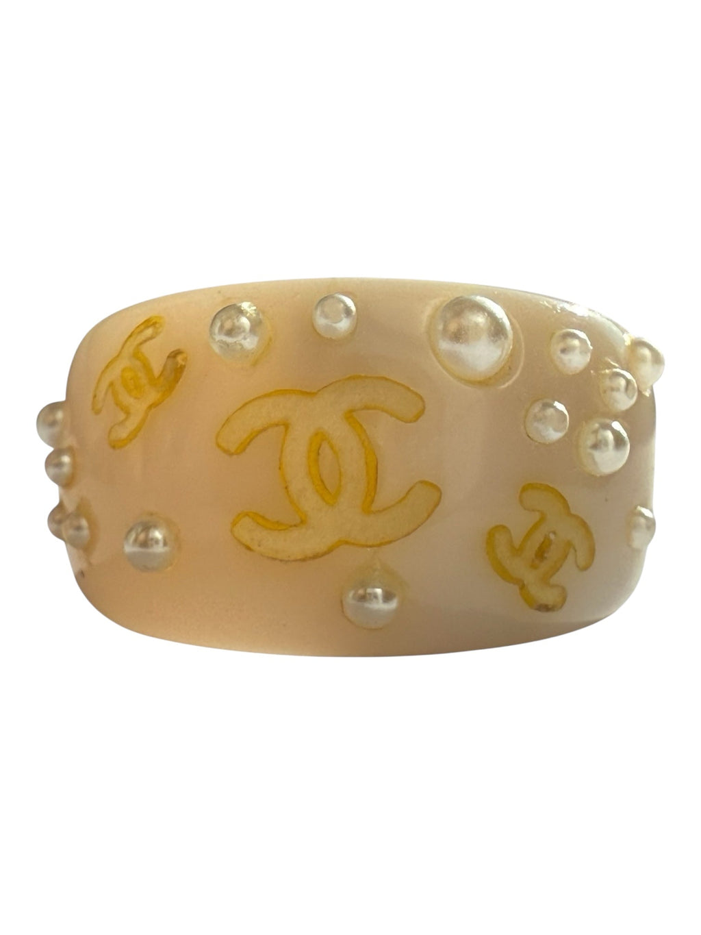 Chanel Resin Pink/Nude with Pearls CC Logo Ring