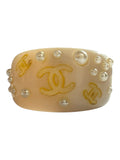 Chanel Resin Pink/Nude with Pearls CC Logo Ring