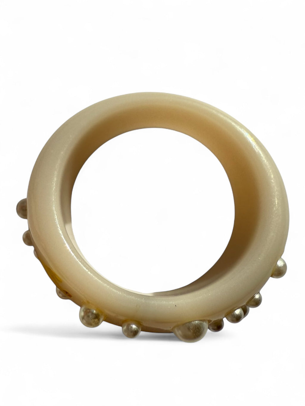 Chanel Resin Pink/Nude with Pearls CC Logo Ring