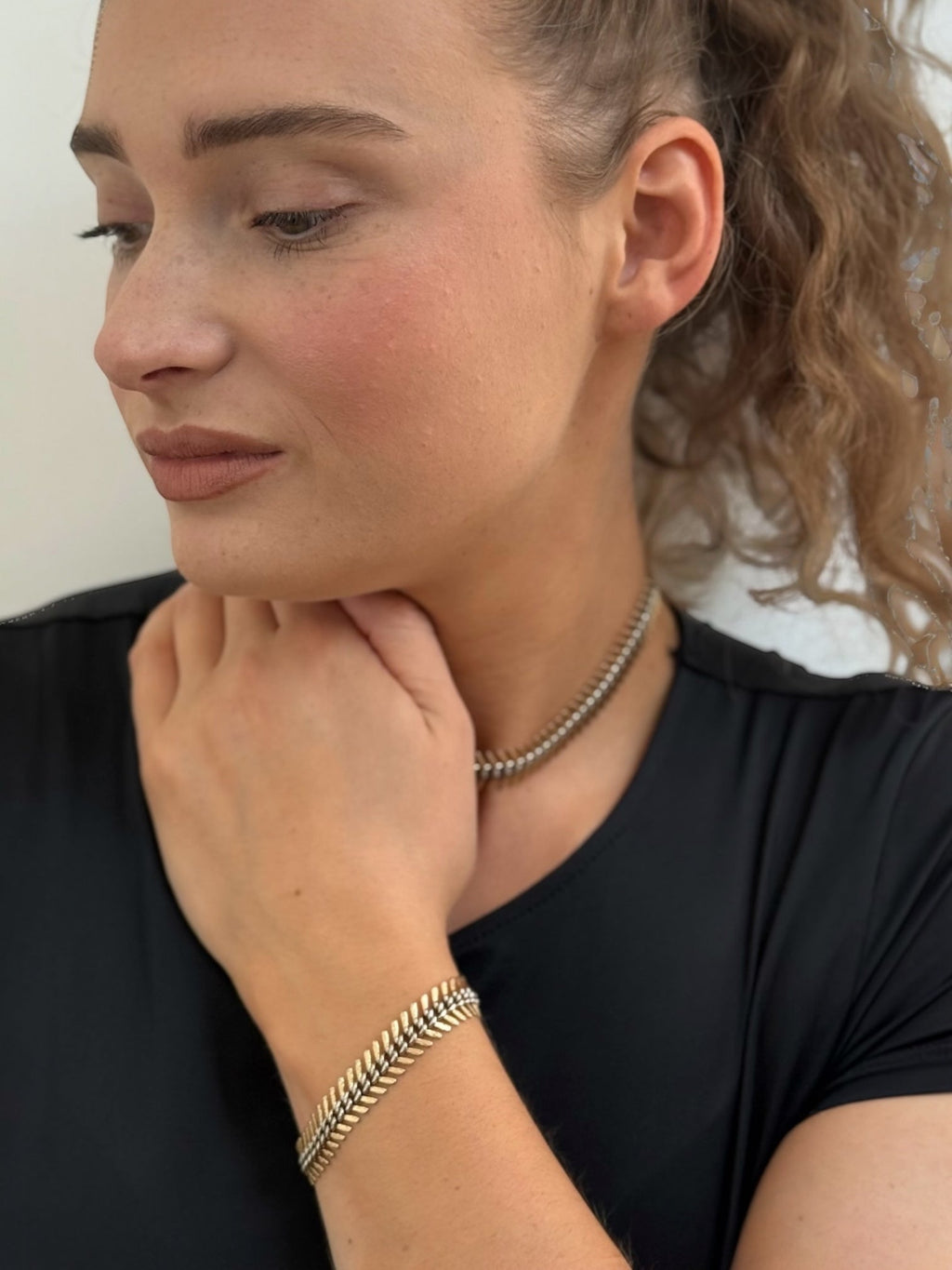 Givenchy Silver and Gold Tone Choker Necklace and Bracelet