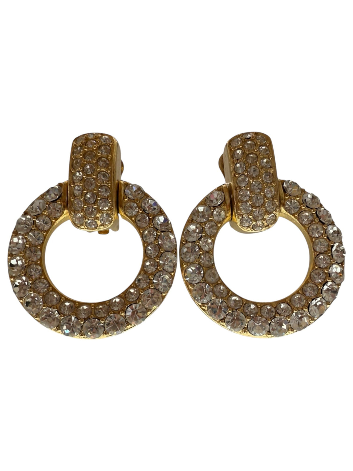 Dior Vintage Large Crystal Hoop Clip-On Earrings