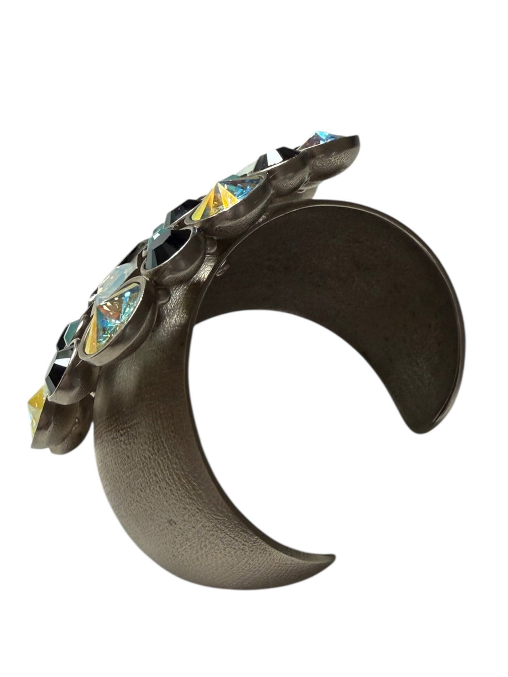 Chanel Brushed Silver Tone Multi Coloured Jewelled Cuff