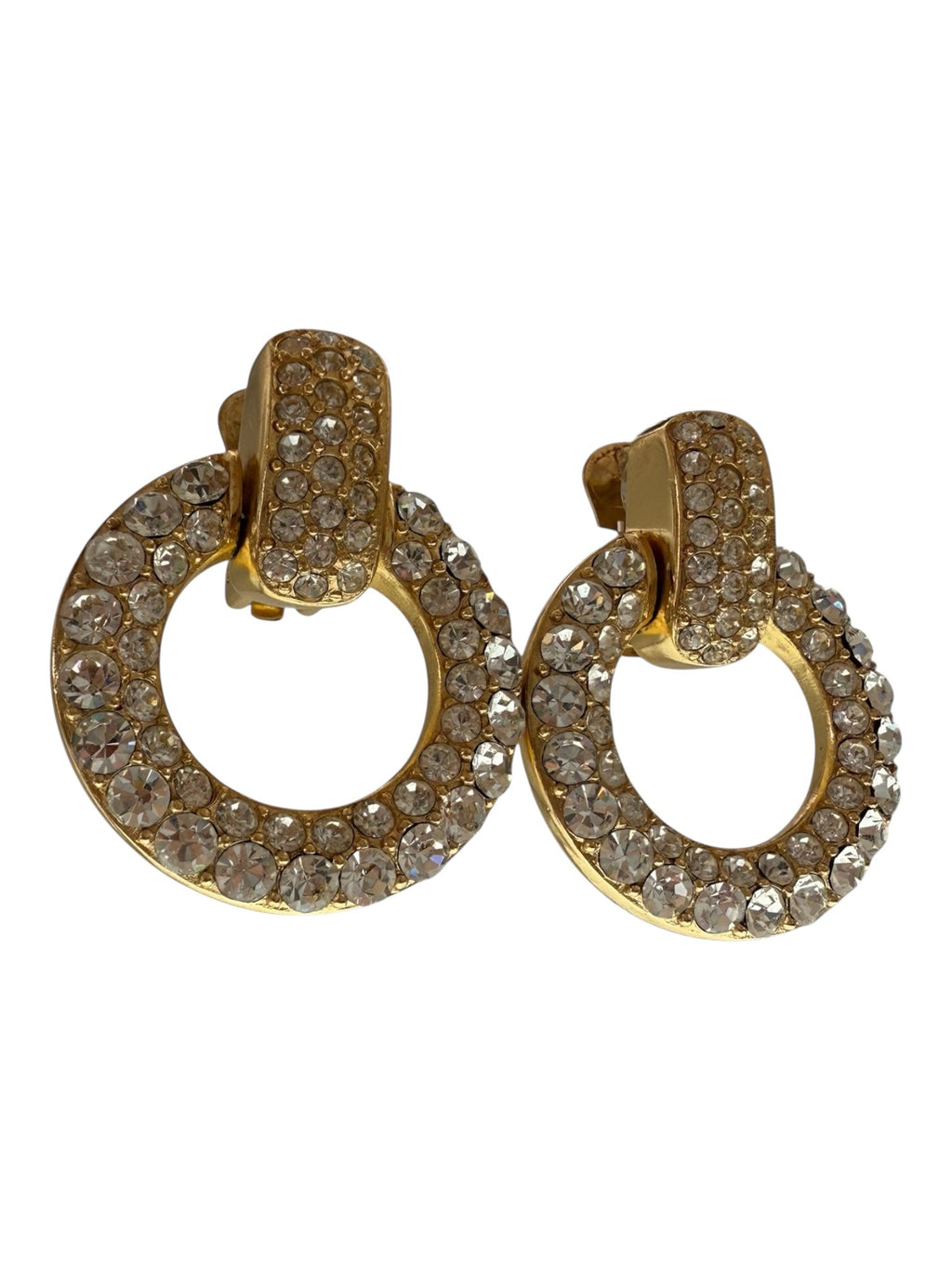 Dior Vintage Large Crystal Hoop Clip-On Earrings
