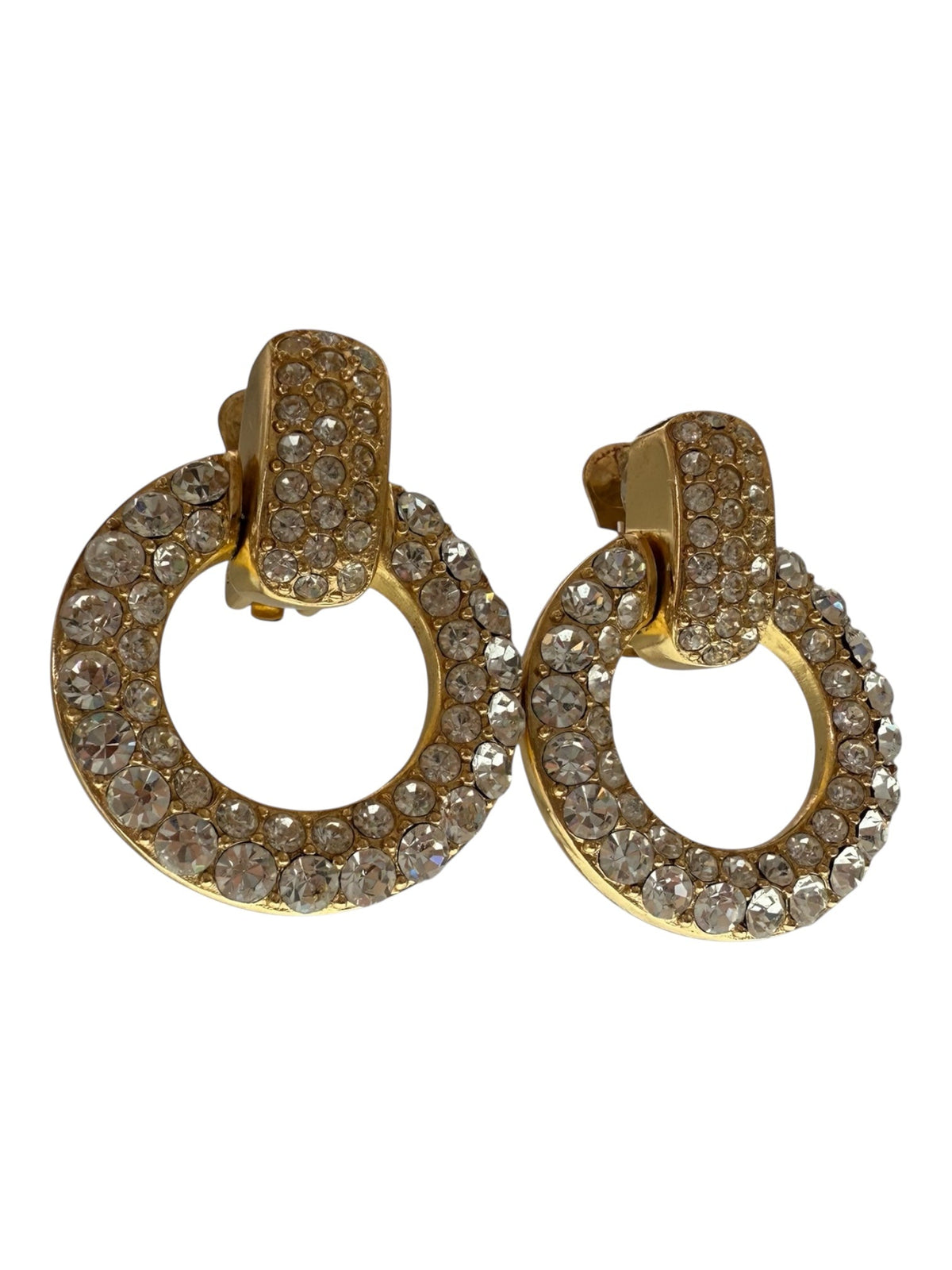 Dior Vintage Large Crystal Hoop Clip-On Earrings